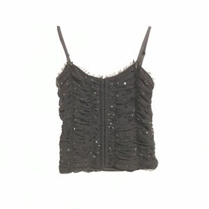 Y2K Yahoo American Jeans Goth Ruched Sequin Corset S Spaghetti Strap Bow Accents